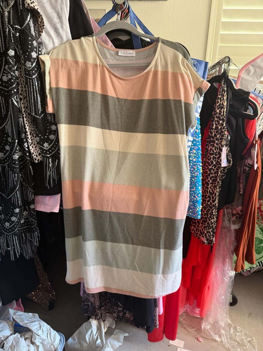 First Love by Lovelyn Striped Short Sleeve T-Shirt Dress